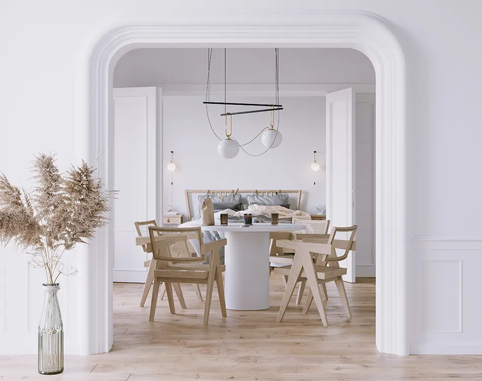 blick vom boho esszimmer in das schlafzimmer